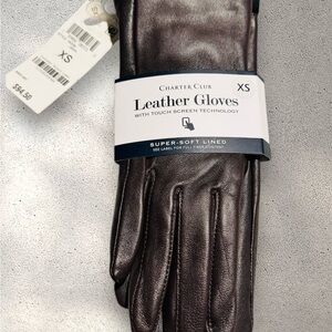 Charter Club Brown Leather Gloves Touch Screen Technology